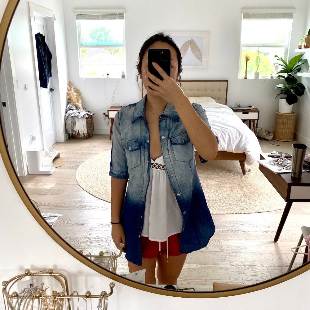 Thrifted bleached denim button down